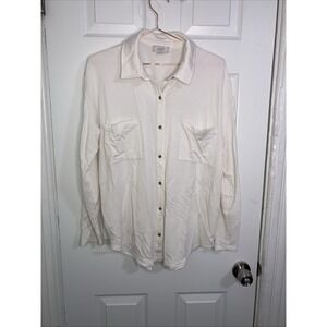 LOFT  Womens L White Button Up Minimalist Top